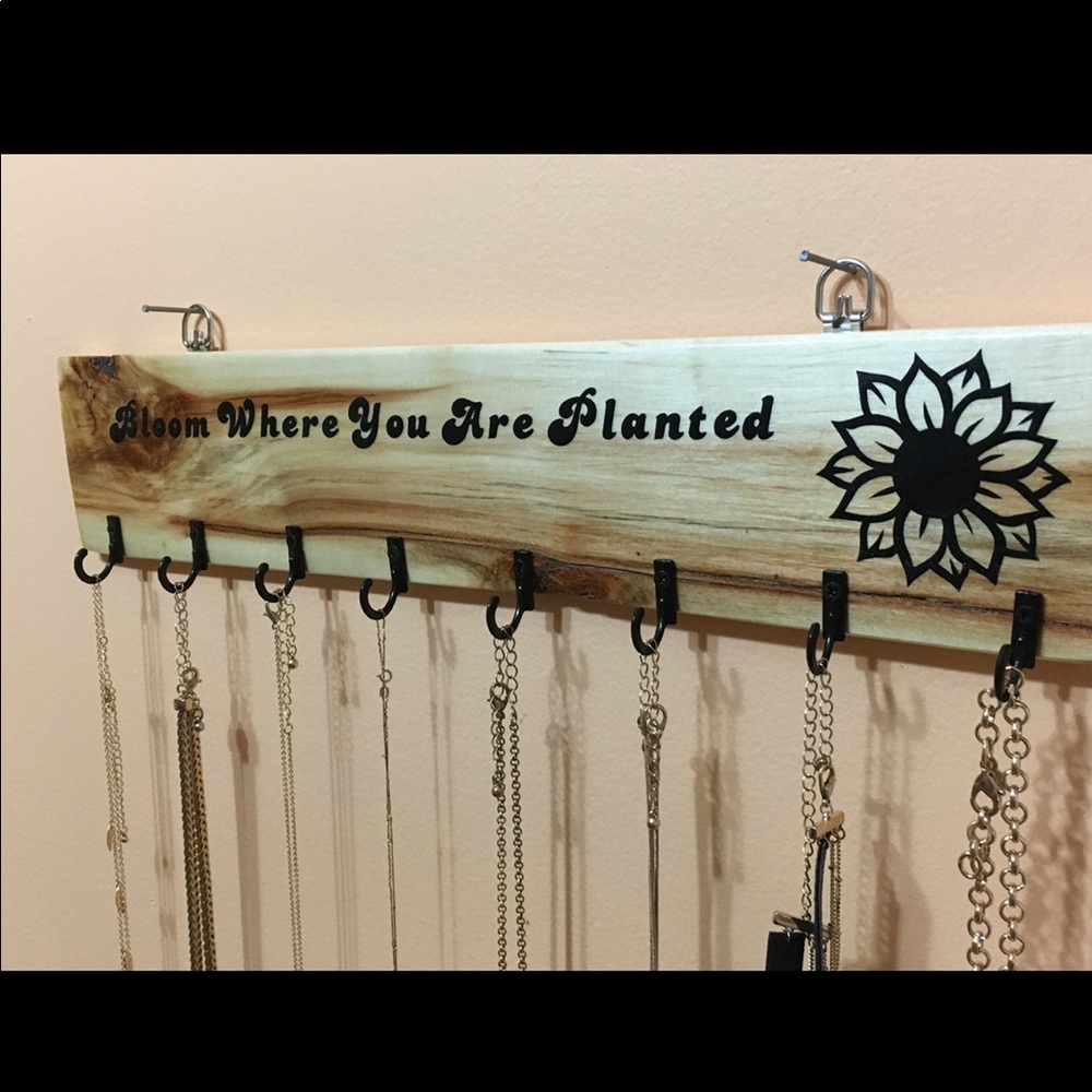 Wood jewelry holder ; “bloom where you are planted”